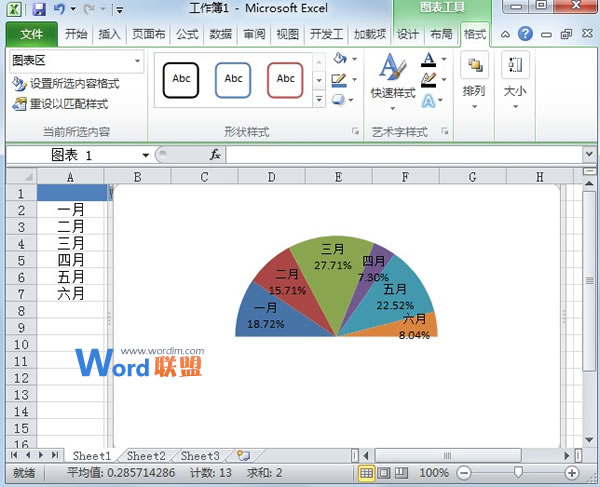 Excel2010中如何制作半圆饼图？